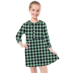 Straight Green Black Small Plaids   Kids  Quarter Sleeve Shirt Dress by ConteMonfrey