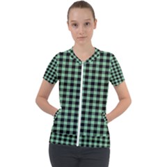 Straight Green Black Small Plaids   Short Sleeve Zip Up Jacket by ConteMonfrey