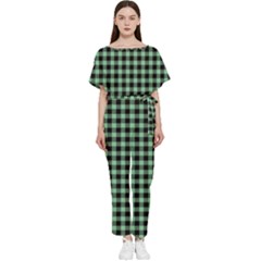 Straight Green Black Small Plaids   Batwing Lightweight Chiffon Jumpsuit by ConteMonfrey