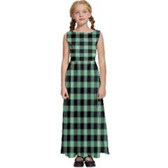 Straight Green Black Small Plaids   Kids  Satin Sleeveless Maxi Dress by ConteMonfrey