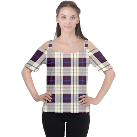 Purple, Blue And White Plaids Cutout Shoulder Tee by ConteMonfrey