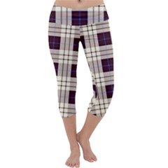 Purple, Blue And White Plaids Capri Yoga Leggings by ConteMonfrey