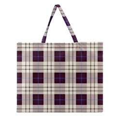 Purple, Blue And White Plaids Zipper Large Tote Bag by ConteMonfrey