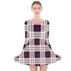 Purple, Blue And White Plaids Long Sleeve Velvet Skater Dress by ConteMonfrey