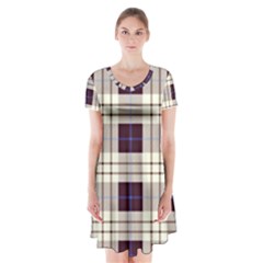 Purple, Blue And White Plaids Short Sleeve V-neck Flare Dress by ConteMonfrey