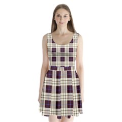 Purple, Blue And White Plaids Split Back Mini Dress  by ConteMonfrey