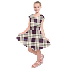 Purple, Blue And White Plaids Kids  Short Sleeve Dress by ConteMonfrey