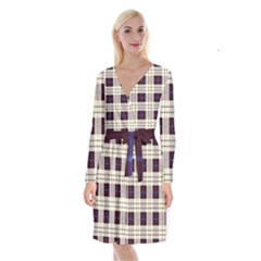 Purple, Blue And White Plaids Long Sleeve Velvet Front Wrap Dress by ConteMonfrey