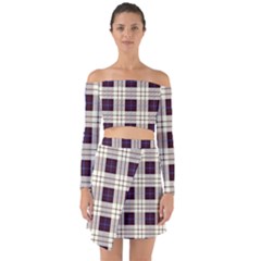 Purple, Blue And White Plaids Off Shoulder Top With Skirt Set by ConteMonfrey