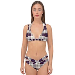 Purple, Blue And White Plaids Double Strap Halter Bikini Set by ConteMonfrey