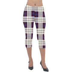 Purple, Blue And White Plaids Lightweight Velour Capri Leggings  by ConteMonfrey