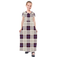 Purple, Blue And White Plaids Kids  Short Sleeve Maxi Dress by ConteMonfrey