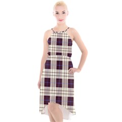 Purple, Blue And White Plaids High-low Halter Chiffon Dress  by ConteMonfrey