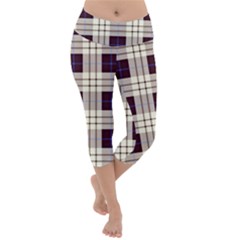 Purple, Blue And White Plaids Lightweight Velour Capri Yoga Leggings by ConteMonfrey