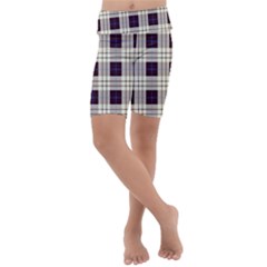 Purple, Blue And White Plaids Kids  Lightweight Velour Cropped Yoga Leggings by ConteMonfrey