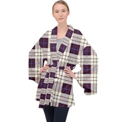 Purple, Blue And White Plaids Long Sleeve Velvet Kimono  by ConteMonfrey