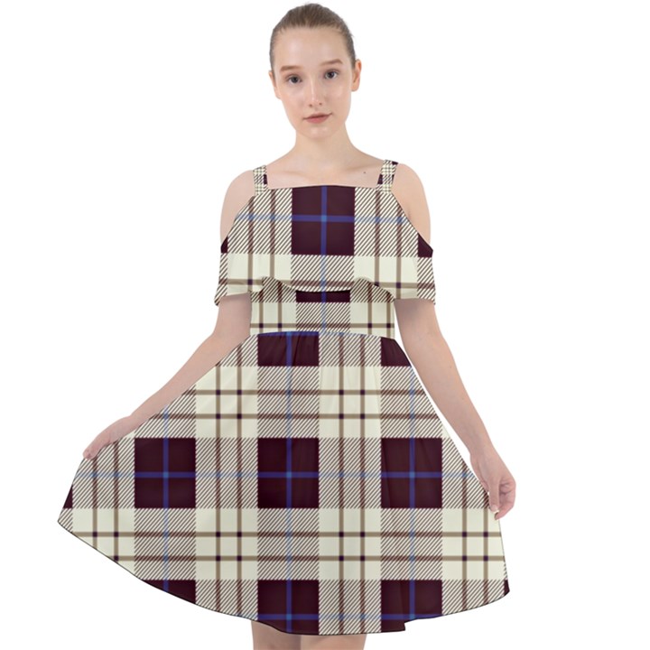 Purple, blue and white plaids Cut Out Shoulders Chiffon Dress