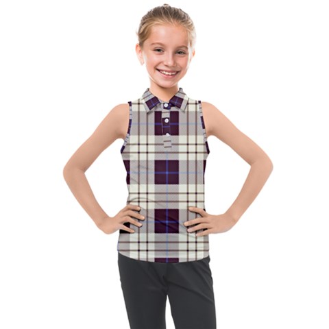 Purple, Blue And White Plaids Kids  Sleeveless Polo Tee by ConteMonfrey