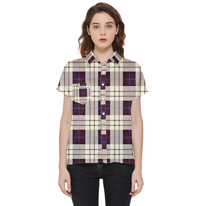 Purple, blue and white plaids Short Sleeve Pocket Shirt