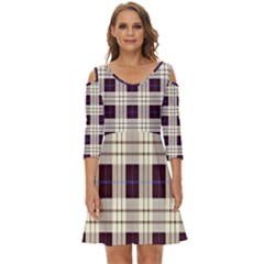 Purple, Blue And White Plaids Shoulder Cut Out Zip Up Dress by ConteMonfrey