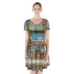 Beautiful Venice Window Short Sleeve V-neck Flare Dress by ConteMonfrey