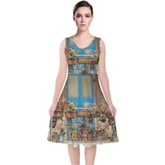 Beautiful Venice Window V-neck Midi Sleeveless Dress  by ConteMonfrey