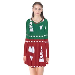 Christmas-04 Long Sleeve V-neck Flare Dress by nateshop