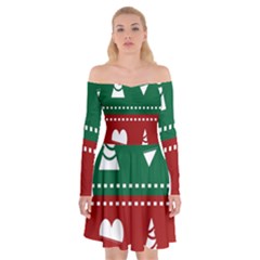 Christmas-04 Off Shoulder Skater Dress by nateshop