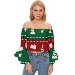 Christmas-04 Off Shoulder Flutter Bell Sleeve Top by nateshop