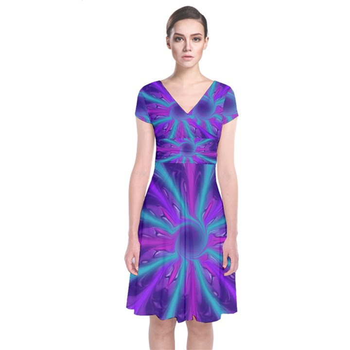 Wallpaper Tie Dye Pattern Short Sleeve Front Wrap Dress