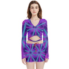 Wallpaper Tie Dye Pattern Velvet Wrap Crop Top And Shorts Set by Wegoenart