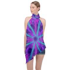 Wallpaper Tie Dye Pattern Halter Asymmetric Satin Top by Wegoenart