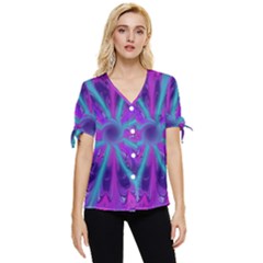 Wallpaper Tie Dye Pattern Bow Sleeve Button Up Top by Wegoenart