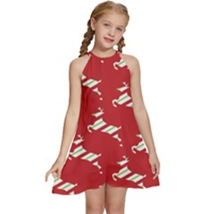 Christmas-merry Christmas Kids  Halter Collar Waist Tie Chiffon Dress by nateshop