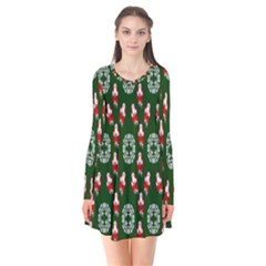 Christmas-09 Long Sleeve V-neck Flare Dress by nateshop