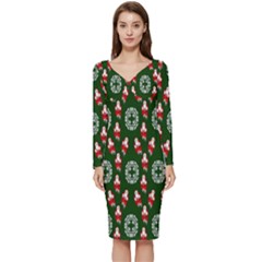 Christmas-09 Long Sleeve V-neck Bodycon Dress  by nateshop