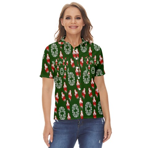 Christmas-09 Women s Short Sleeve Double Pocket Shirt by nateshop