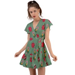 Cute ,merry Christmas Flutter Sleeve Wrap Dress by nateshop