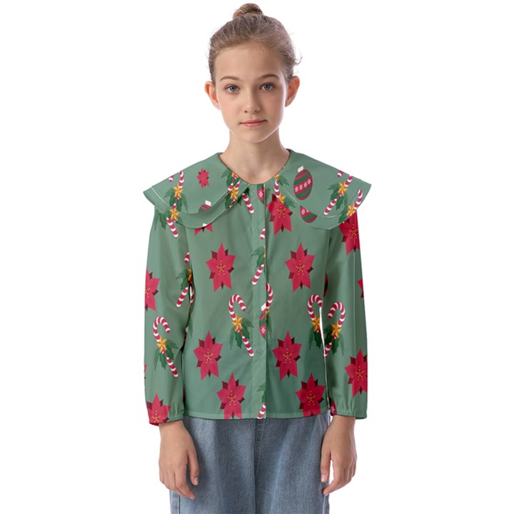 Cute ,Merry Christmas Kids  Peter Pan Collar Blouse