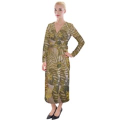 Nature Monstera Leaves Leaf Foliage Boho Style Velvet Maxi Wrap Dress by Wegoenart