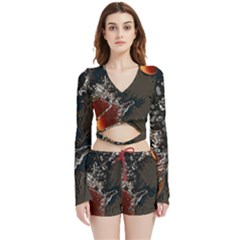 Fresh Water Tomatoes Velvet Wrap Crop Top And Shorts Set by ConteMonfrey