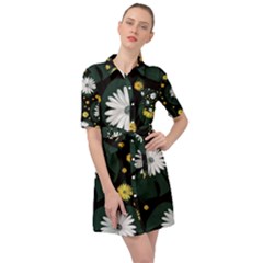 Background Pattern Texture Flower Belted Shirt Dress by Wegoenart