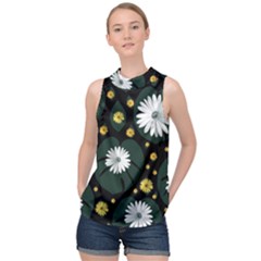 Background Pattern Texture Flower High Neck Satin Top