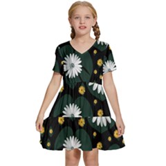 Background Pattern Texture Flower Kids  Short Sleeve Tiered Mini Dress