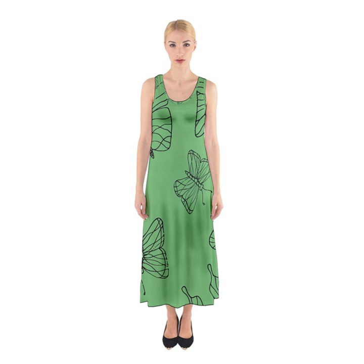 Green Nature Pattern Sleeveless Maxi Dress