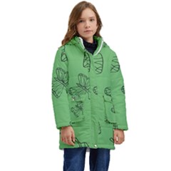 Green Nature Pattern Kid s Hooded Longline Puffer Jacket by Wegoenart