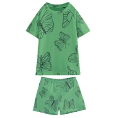 Green Nature Pattern Kids  Swim Tee And Shorts Set by Wegoenart