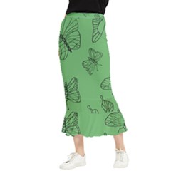 Green Nature Pattern Maxi Fishtail Chiffon Skirt by Wegoenart