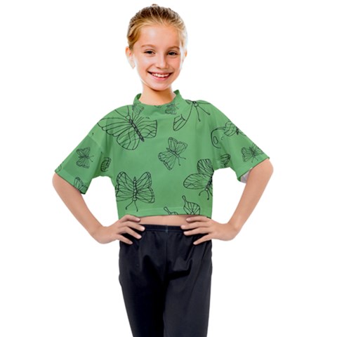 Green Nature Pattern Kids Mock Neck Tee by Wegoenart