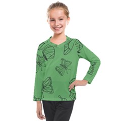 Green Nature Pattern Kids  Long Mesh Tee